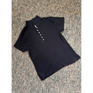 Vintage 90s Talbots Ribbed Polo Shirt Rhinestone Buttons Mock Short Sleeve M